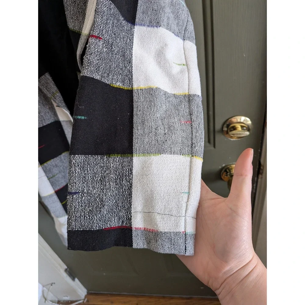 Anthropologie The Odells‎ Cairo Plaid Longline Blazer Jacket Black White XS
